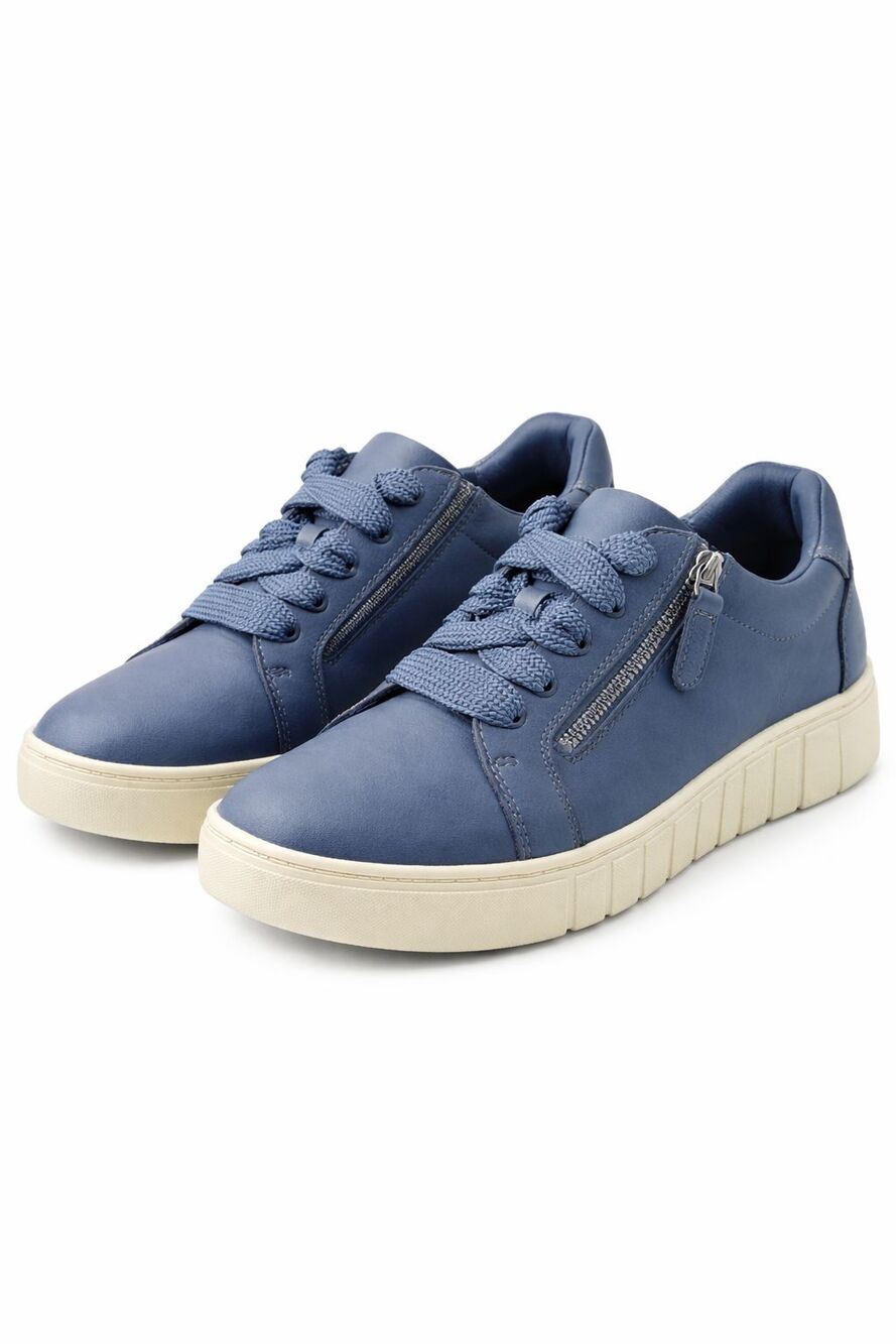 Clarks Mykah Joy Leather Sneaker Women 9.5 Wide Denim Blue Zip Comfort Shoe New